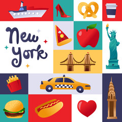 Naklejka premium Super Cute New York Culture Mosaic Decoration