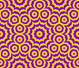 Yellow wrapping paper with floral pattern. Optical illusion of movement. Seamless pattern.