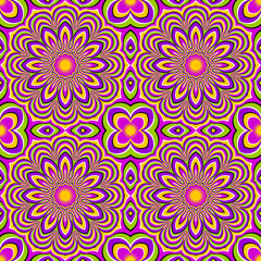 Colorful wrapping paper with flowers. Motion illusion. Seamless pattern.