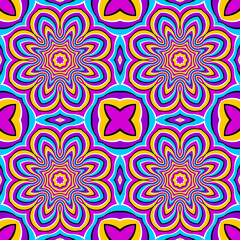 Colorful wrapping paper with flowers. Optical expansion illusion. Seamless pattern.