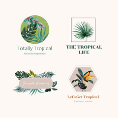 Fototapeta na wymiar Logo design with tropical contemporary concept for branding and marketing watercolor vector illustration