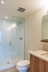 Fragment of an empty bright, clean bathroom in a luxury house.