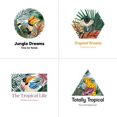 Logo design with tropical contemporary concept for branding and marketing watercolor vector illustration