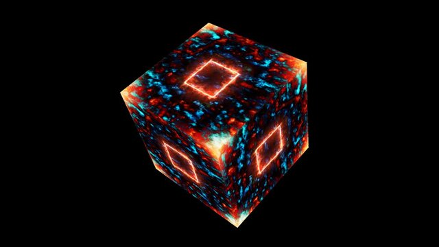 Eternal magic flame cube square core energy surface and fire on the corner