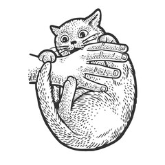 cat bites hand sketch raster illustration