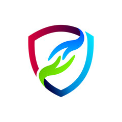 Naklejka premium helping hand in shield logo