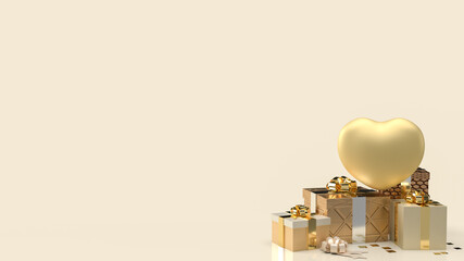 The gold heart and gift boxes for celebration content 3d rendering