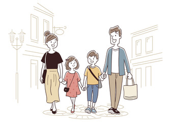 ベクターイラスト素材：家族で買い物、ショッピング
