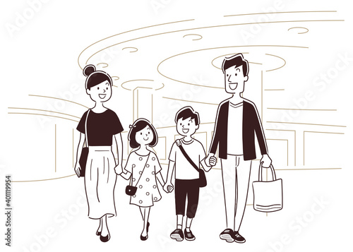 ベクターイラスト素材 家族で買い物 ショッピング 外出 Wall Mural ケイーゴ K