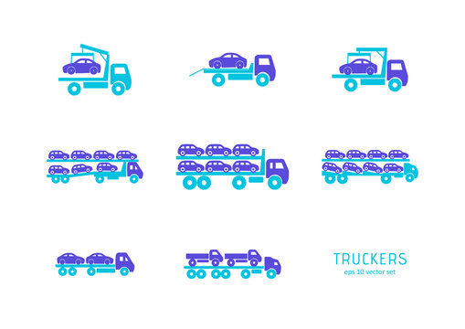 Automobile transporter - vector icons set