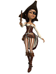 3d render of a cute toon pirate girl
