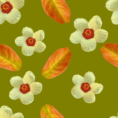 seamless pattern floral with autumn leaves,flower background-