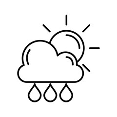 cloud with sun and rain drops weather line style icon