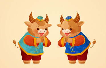 Chinese zodiac sign ox element set