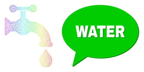 Water and water tap vector. Rainbow colored net water tap, and conversation Water bubble frame. Conversation colored Water bubble has shadow.