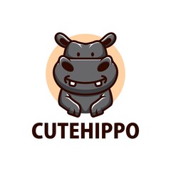 cute hippo cartoon logo vector icon illustration