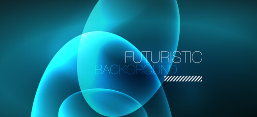 Neon ellipses abstract backgrounds. Shiny bright round shapes glowing in the dark. Vector futuristic illustrations for covers, banners, flyers and posters and other