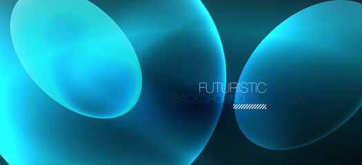 Neon ellipses abstract backgrounds. Shiny bright round shapes glowing in the dark. Vector futuristic illustrations for covers, banners, flyers and posters and other