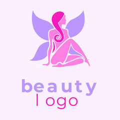 Vector Illustration of woman with long hair. Beauty logo. Hair styling. Slim body