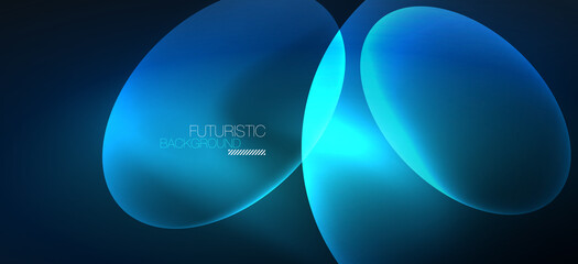 Neon ellipses abstract backgrounds. Shiny bright round shapes glowing in the dark. Vector futuristic illustrations for covers, banners, flyers and posters and other