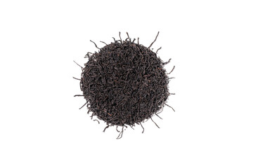 Dry leaves of ceylon tea isolated on white background, top view