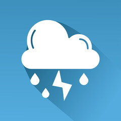 cloud rainy with thunder weather line style icon in blue background