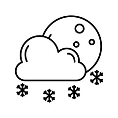cloud and moon with snowflakes weather line style icon