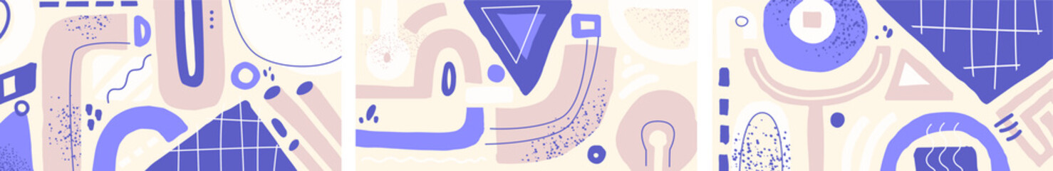 Set of hand drawn pastel various shapes and doodle objects. Abstract contemporary modern trendy vector illustration