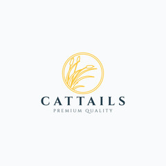 Vector illustration of minimalist line art cattails logo design