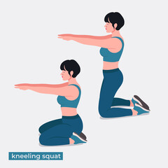 kneeling squat exercise, Women workout fitness, aerobic and exercises. Vector Illustration.	