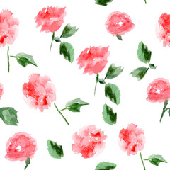 Watercolor roses seamless pattern. For decoration of postcards, print, design works, souvenirs, design of fabrics and textiles, packaging design, invitation, wrapping.
