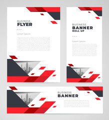 Geometric abctract red theme Set flyer cover, banner, roll up banner