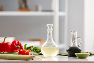 Composition with rice vinegar  on table