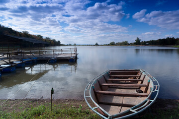 An empty ship Parked on the riverbank on the river