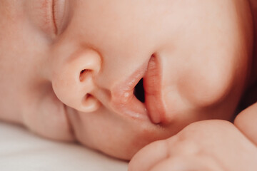 close up sleeping baby. mode of day, healthy sleep in newborns.