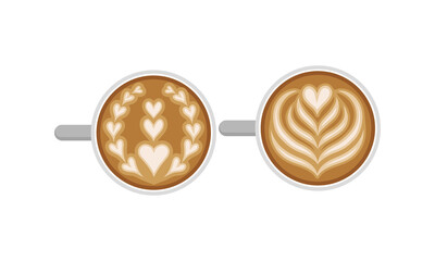 Coffee Cup with Latte Art on Top Surface Vector Set