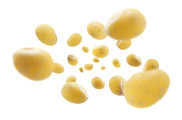 Yellow millet levitates on a white background