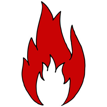 red fire, fire safety, doodle style vector element, black outline,