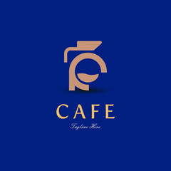 Initial letter F for Coffee shop and store logo concept with fluid icon and teapot