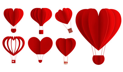Hearts hot air balloon valentine vector set. Red hot air balloons in heart shape element isolated in white background for valentines romantic decoration collection design. Vector illustration    © Zeinous