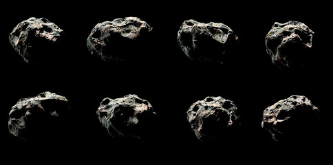 Asteroids set 3D Illustration