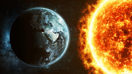 Earth with sun 3D Illustration
