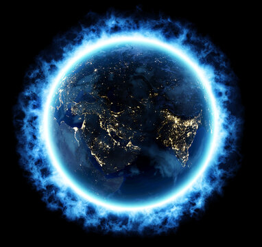 Burning night earth 3D Illustration