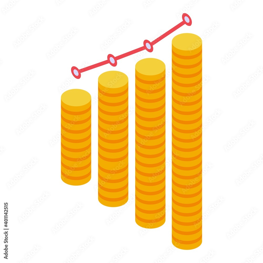 Wall mural monetization coins graph icon. isometric of monetization coins graph vector icon for web design isol