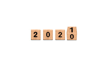 2020 2021 wooden blocks isolated on white background 