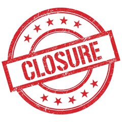 CLOSURE text written on red vintage stamp.