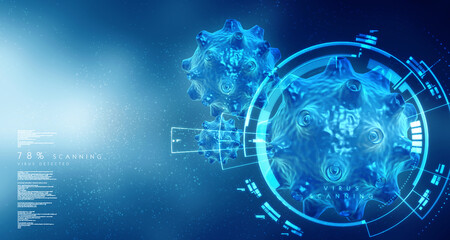 3d illustration of Viruses causing infectious diseases, decreased immunity example: H1N1, HIV, FLU, AIDS. Virus abstract background