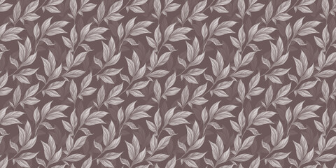 Botanical seamless pattern with vintage graphic peony leaves. Hand-drawn illustration. Rose pink background and texture. Good for production wallpapers, wrapping paper, cloth, fabric printing, goods.