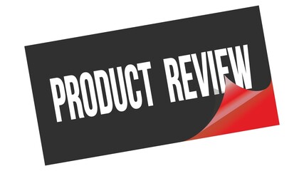 PRODUCT  REVIEW text on black red sticker stamp.