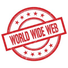 WORLD WIDE WEB text written on red vintage round stamp.